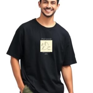 Oversized Picasso Art Print T-Shirt, Black, Casual Wear