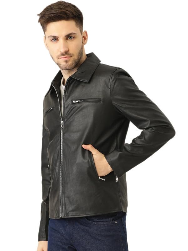 Leather Retail Men's Black Solid Jacket - Image 3