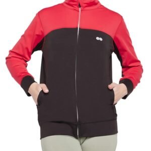 Clovia Women’s Comfort-Fit Active Jacket with Red Panels in Black
