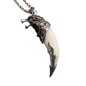 SALTY ALPHA White Lion Teeth Locket for Men & Boys | Anti Tarnish | Stylish Locket Chain | Latest Fashion Jewellery Accessories | Minimal Jewelry | Ideal for Gifting | Gift for Diwali, Christmas, Marriage, Birthday