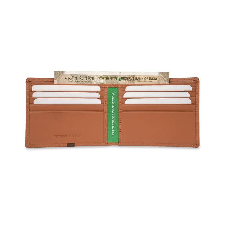 UNITED COLORS OF BENETTON Men RFID Protected Derwent Slimfold Wallet - Tan+Brown, No. of Card Slot: 8 | Tape Inlayed Slimfold Wallet with Side Closure | Leather - Image 6