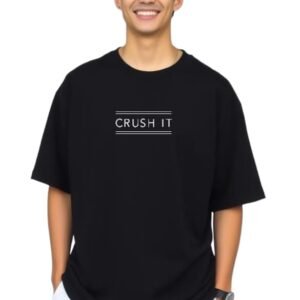 URGEAR Oversized T-Shirt for Men, Black Cotton, Casual Crew Neck, Crush It Print