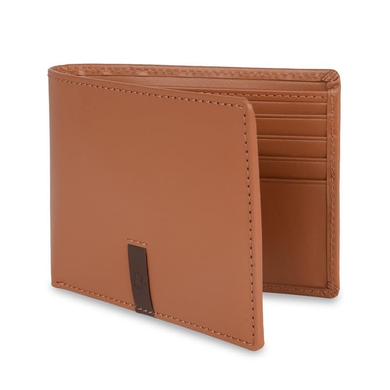 UNITED COLORS OF BENETTON Men RFID Protected Derwent Slimfold Wallet - Tan+Brown, No. of Card Slot: 8 | Tape Inlayed Slimfold Wallet with Side Closure | Leather - Image 2