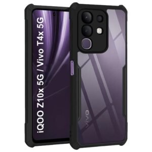 TheGiftKart ShockProof Crystal Clear Back Cover Case for iQOO Z10x 5G / Vivo T4x 5G | 360 Degree Protection | Protective Design | Transparent Cover for iQOO Z10x / Vivo T4x 5G (PC & TPU, Black Bumper)