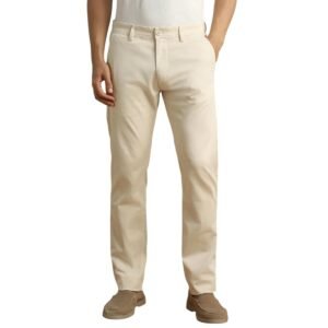 Peter England Men’s Slim Fit Stretchable Cotton Satin Casual Trousers | Office & Everyday Wear | Comfortable & Smart Look