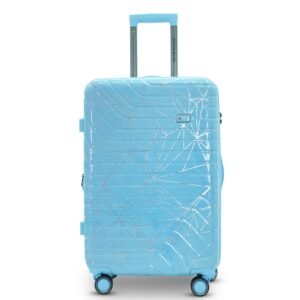 AMERICAN TRAVELLER Spider Trolley Bag – Large Polycarbonate | Hardshell Lightweight Expandable Travel Luggage Suitcase | 8 Metallic | 360 Rotatable Wheels | TSA Type Lock (24, Light Blue)