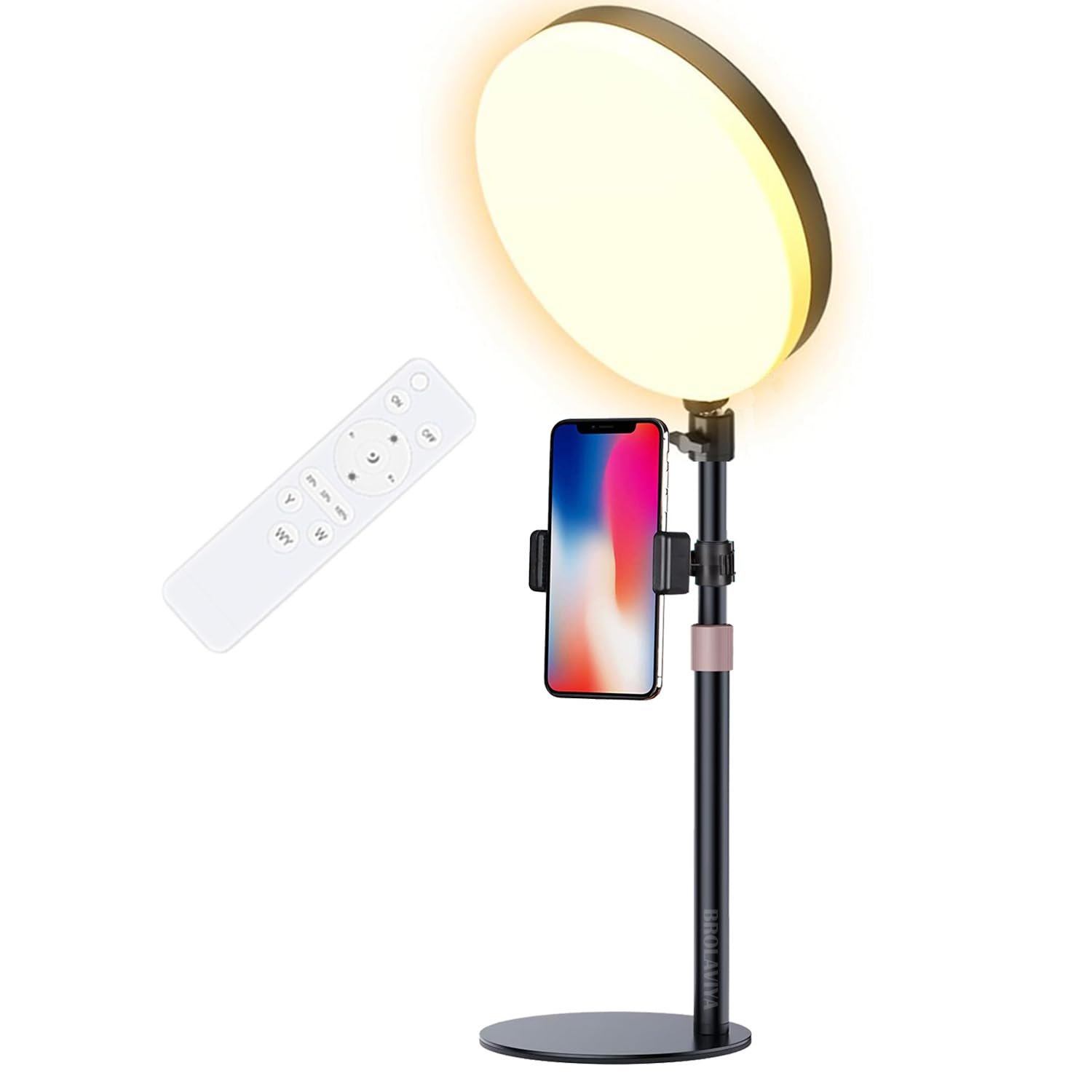 BROLAVIYA Full Screen Fill 10-inch LED Ring Light with Remote Control and Phone Holder, 1/4" Ball Head for Camera, Webcam, for Photography, Video, YouTube, Reels, TikTok, Desktop, Bedroom, Office.