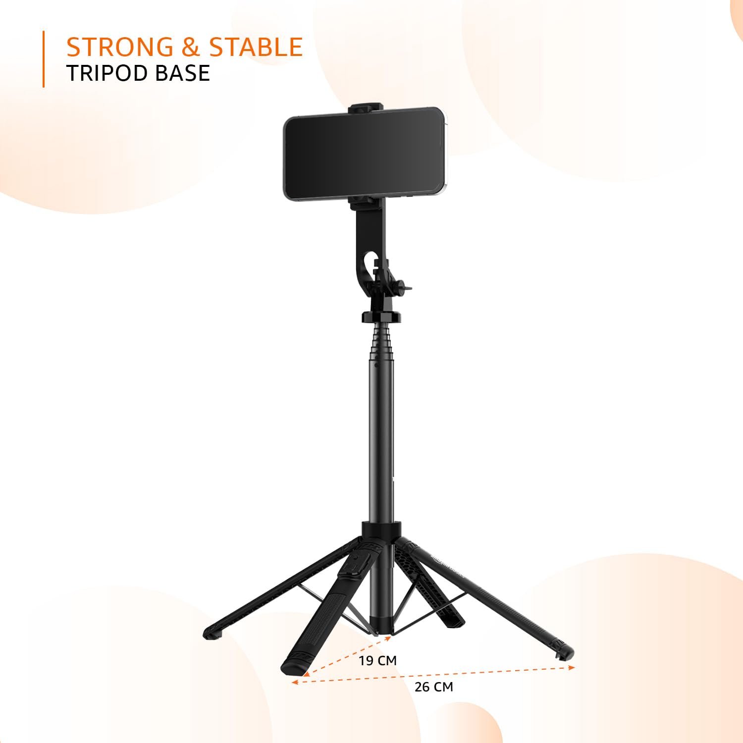 Amazon Basics Selfie Stick | 132 cm (52inch) Extendable | Non-Slip Quadripod Base | Compatible with Mirrorless/Action Camera, Ring Light, Gopro | Bluetooth Remote, Ideal for Selfies, Vlogging, Black - Image 5