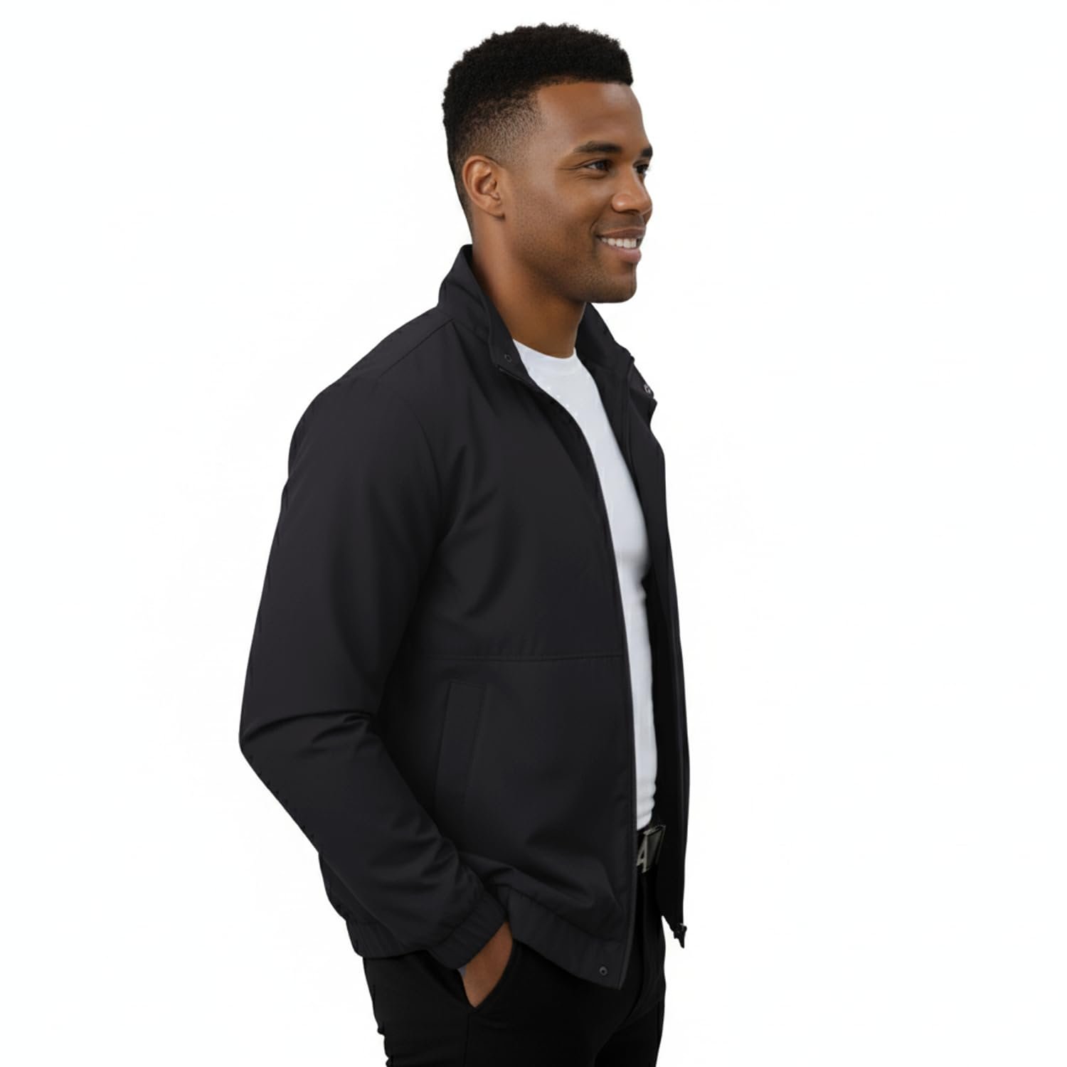 NINQ Solid Green Polyester winter jacket for men | Regular Fit Full Sleeve Sports & Casual Wear | Stand Collar Zipper Closure Lightweight Outerwear with 2 Pockets - Image 3