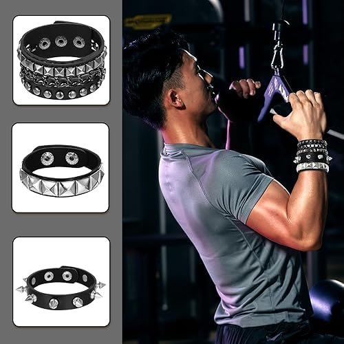 3Pcs Punk Bracelet For Men,Gothic Jewellery, Black Leather Wristband, Punk Style Accessories For Concerts, Parties, Friends Gathering - Image 3