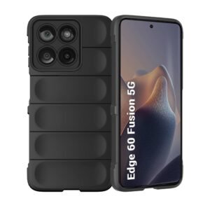 Liquid Silicon Back Cover Case for Motorola Moto Edge 60 Fusion 5G Shockproof Military Grade Protection with Shockproof 10X Bumpers Micro-Fibre Cloth On Inner Side – Black