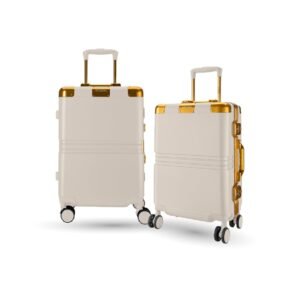 Maleta Gold Series Check-in Medium + Check-in Large | 24’’ and 28’’ | Premium, Aluminium Frame | Luggage for Travel | Trolley Bag for Travel Set of 2 (White, Set of 2(Medium-Large))