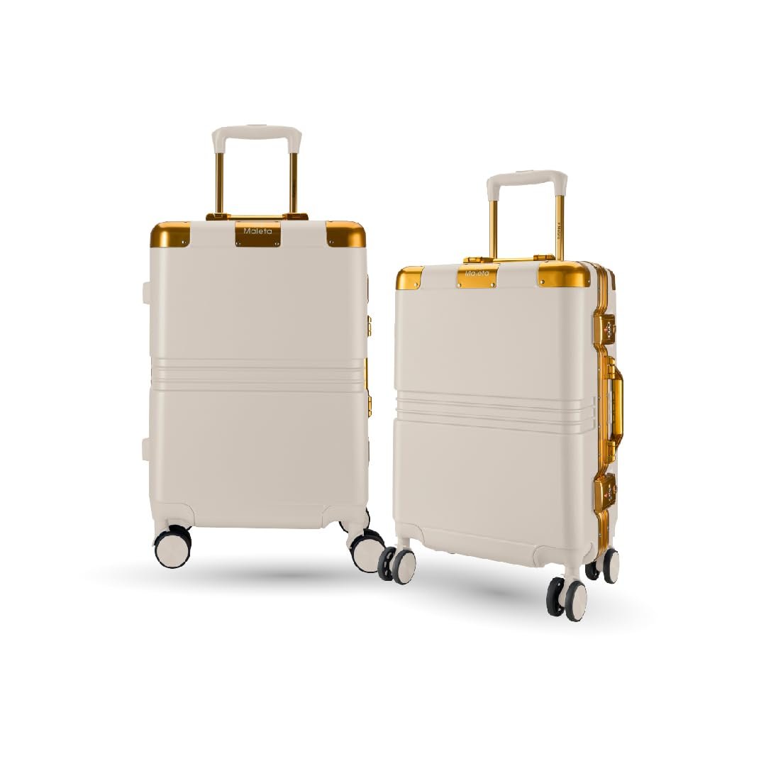 Maleta Gold Series Check-in Medium + Check-in Large | 24’’ and 28’’ | Premium, Aluminium Frame | Luggage for Travel | Trolley Bag for Travel Set of 2 (White, Set of 2(Medium-Large))