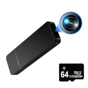 TECHNOVIEW 4K Pen Drive Security Camera with 64GB SD Card, 1080p HD Video Recording, 150° Wide Angle Lens, Motion Detection, Up to 200 Minutes Battery Life – Black