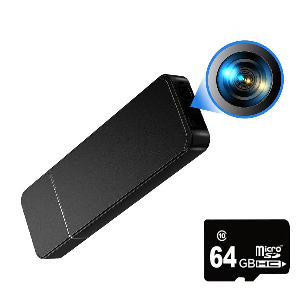 TECHNOVIEW 4K Pen Drive Security Camera with 64GB SD Card, 1080p HD Video Recording, 150° Wide Angle Lens, Motion Detection, Up to 200 Minutes Battery Life - Black