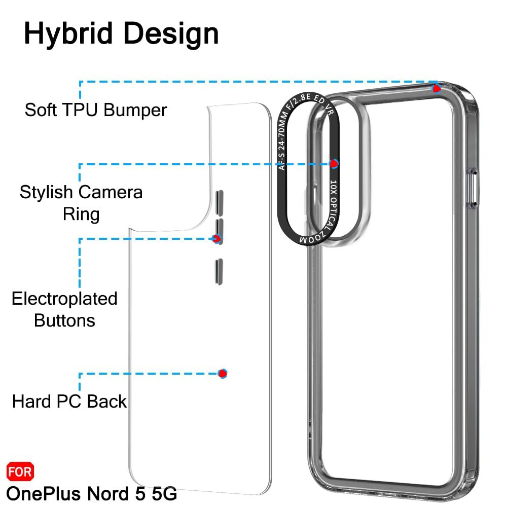 TheGiftKart Hybrid Shockproof Back Cover Case for OnePlus Nord 5 5G | Stylish Camera Border | Plated Buttons | Crystal Clear Hard Back Cover Case for OnePlus Nord 5 5G (TPU & PC, Smoked Bumper) - Image 3