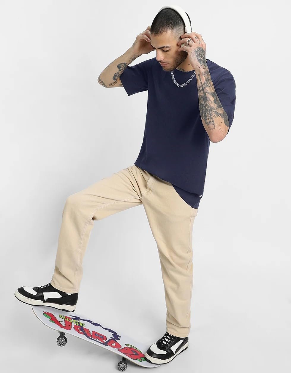 Veirdo Cotton Poly Fleece Oversized Fit Full Sleeves Ribbed Solid Crew Neck Sweatshirt for Men - Image 8