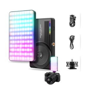 RGB LED Video Light with 22 Color Modes, Magnetic Absorption, Clip, Screw & Type C Cord| 3000mAh Battery| 2500K~9000K| Dimmable & Rechargeable for Phone, Camera, Laptop for Selfie, Vlogging