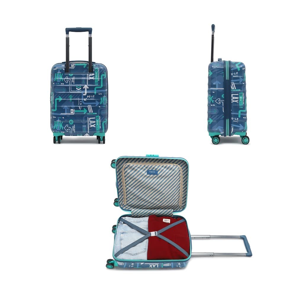 uppercase JFK (Small) 56cms | Hardsided Cabin Trolley Bag for Travel |Eco Polycarbonate Printed Luggage |Combination Lock|8 Spinner Wheel Trolley Bag |Suitcase for Men & Women |(Denim Blue) - Image 2
