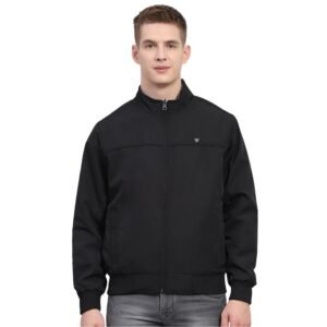 Monte Carlo Mens Solid Black Mock Neck Full Sleeve Jacket