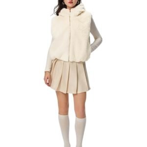 KOTTY Women’s Sleeveless Coral Fleece Winter Jacket – Soft Warm Hooded Vest with Front Zip & Pockets for Cozy Layering