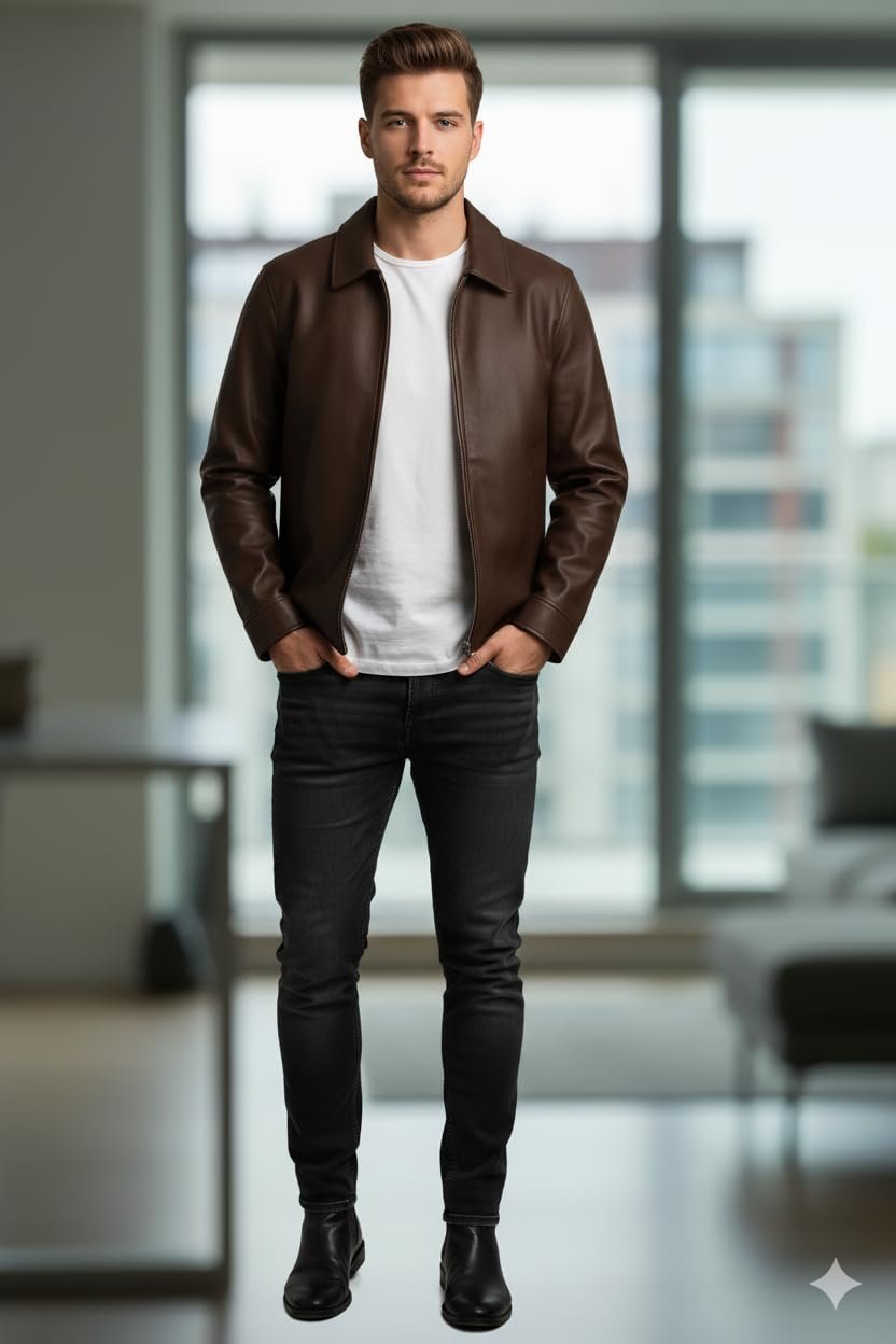 lmntrix Men’s Classic Brown Faux Leather Jacket | Stylish Front Zip Closure | Premium Soft Lining | Casual & Winter Wear Outerwear | Classic Premium Editions - Image 4