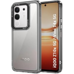 TheGiftKart Hybrid Shockproof Back Cover Case for iQOO Z10x 5G / Vivo T4x 5G | Stylish Camera Border | Plated Buttons | Crystal Clear Hard Cover for iQOO Z10x / Vivo T4x (TPU & PC, Smoked Bumper)