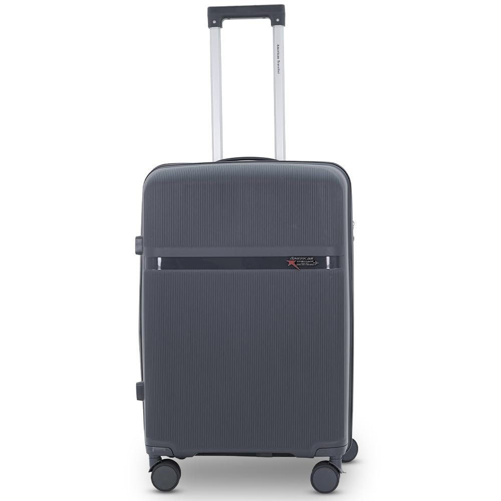 AMERICAN TRAVELLER Touris Fly Luggage Trolley Bag | Suitcase for Travel | Lightweight | Durable Polypropylene Hard Shell | 360° Spinner Wheels | TSA-Type Lock (28, Dark Grey)