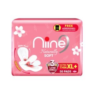 NIINE Naturally Soft Ultra Thin XL+ Sanitary Napkins |320mm Long|Cottony Soft Control Rashes|Long Lasting protection |Suitable for Heavy Flow with Free Biodegradable Disposal Bags (Pack of 1) 50 Pads