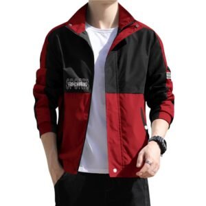 mans jecket||Men’s Red & Black Sports Jacket – Lightweight Casual Outdoor Jacket with Pockets, Stylish Color-Block Design