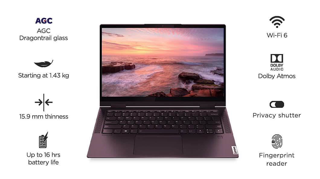 (Refurbished) Lenovo Yoga 7 AMD Ryzen 7 5800U 14" (35.36cm) FHD IPS Laptop (16GB/512 GB SSD/Windows 10/M - Image 4