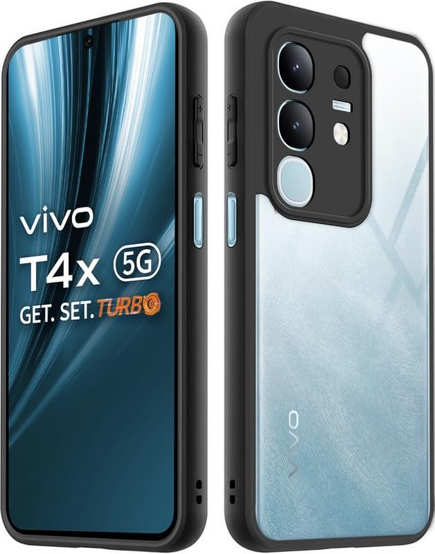 Mr. Case Back Cover for Vivo T4x 5G| Shockproof Transparent Hard Back with Black Bumper | 360° Protection | PC & TPU Durable Case | Anti-Slip Grip & Camera Protection - Black