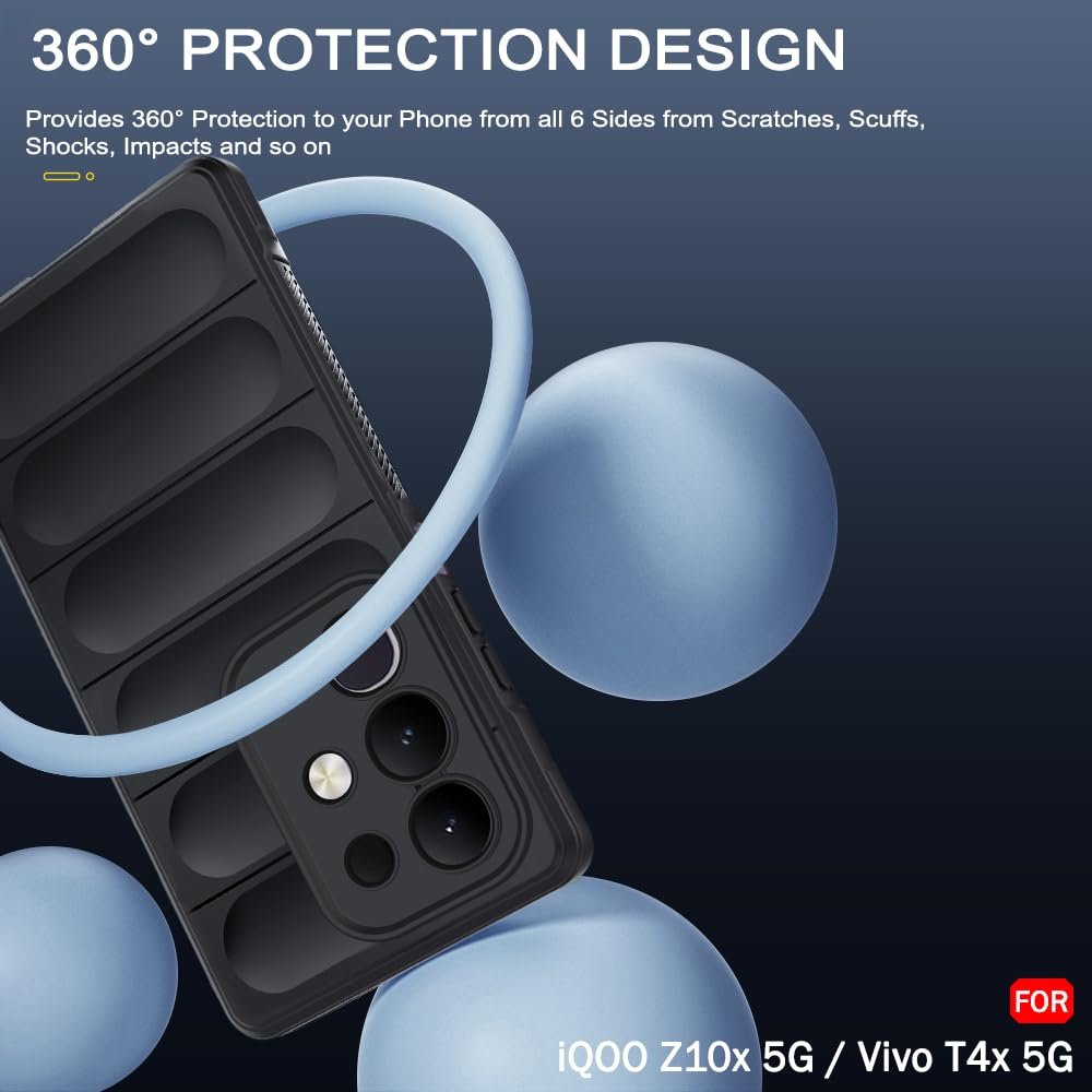 TheGiftKart Liquid Silicon Back Cover Case for iQOO Z10x 5G / Vivo T4x 5G | ShockProof Military Grade Protection | Micro-Fibre Cloth On Inner Side | Built-In Anti-Slip Grip for Back Cover (TPU, Black) - Image 7