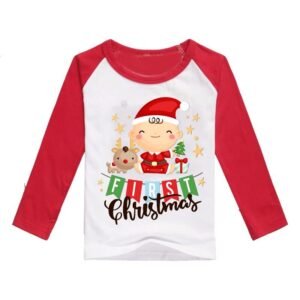 Printmate® It’s My First Chirtsmas | Merry Christmas | My 1st Christmas| Cute Little Santa Red & White Full Sleeve Cotton Kids T-Shirts for Baby Boy and Girl