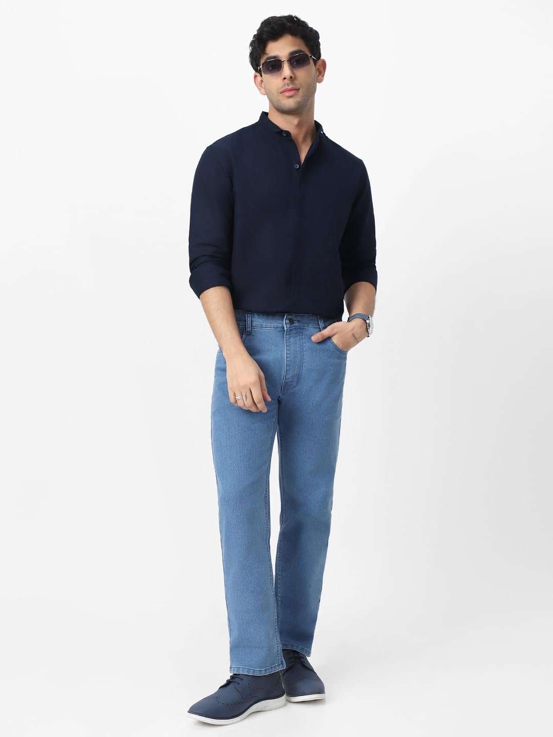 Urbano Fashion Men's Cotton Full Sleeve Regular Fit Casual Solid Shirt with Band Collar - Image 5