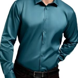 GRADUAL Men’s Regular Fit Full Sleeve Poly Satin Silk Shirt for Men