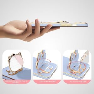 Back Case Cover for OnePlus Nord CE5 with Cute 3D Cartoon Mirror Folding Mobile Stand Holder (Blue, Bny)