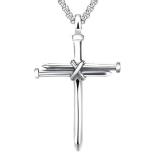 M Men Style Christian Jewelry Christian Crucifix Jesus Cross Nail Blessing Pray With Long Chain Gold Stainless Steel Pendant Necklace Chain For Men And Women