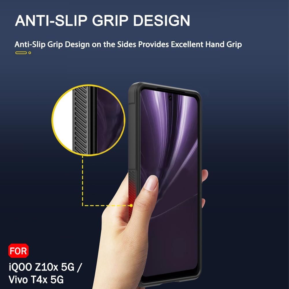 TheGiftKart Liquid Silicon Back Cover Case for iQOO Z10x 5G / Vivo T4x 5G | ShockProof Military Grade Protection | Micro-Fibre Cloth On Inner Side | Built-In Anti-Slip Grip for Back Cover (TPU, Black) - Image 4