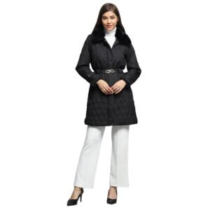 Monte Carlo Womens Self Design Black Collar Neck Full Sleeve Jacket