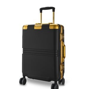 Maleta Gold Series Check-in Medium | 24 inch, Corner Protection| Aluminium Frame | Medium Size Spinner Wheel Hard Side Trolley Bags For Luggage| Suitcase For Travel (Black, Checkin-Medium)