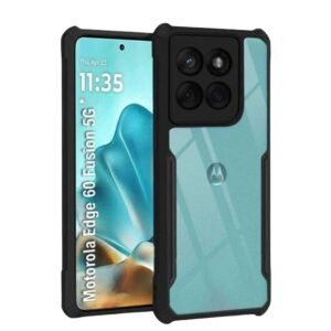 Pixelkart Shockproof Crystal Clear Back Cover Case for Motorola Moto Edge 60 Fusion 5G / Moto Edge 60 5G | 360 Degree Protection | Protective Design | Transparent Back Cover (PC & TPU, Black Bumper)