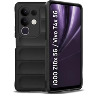 TheGiftKart Liquid Silicon Back Cover Case for iQOO Z10x 5G / Vivo T4x 5G | ShockProof Military Grade Protection | Micro-Fibre Cloth On Inner Side | Built-In Anti-Slip Grip for Back Cover (TPU, Black)