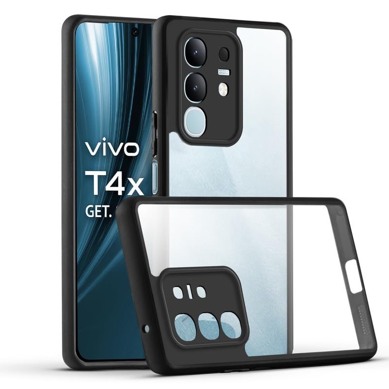 Mr. Case Back Cover for Vivo T4x 5G| Shockproof Transparent Hard Back with Black Bumper | 360° Protection | PC & TPU Durable Case | Anti-Slip Grip & Camera Protection - Black - Image 3