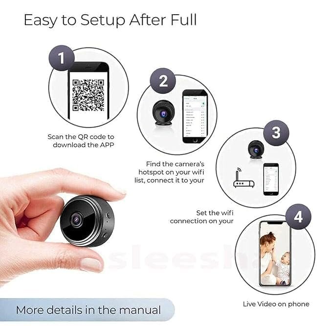 New WiFi Spy Camera Hidden for Home Outdoor High HD Focus Spy Magnet Mini Live Stream Night Vision Wireless 1080P Audio Video Hidden Indoor Nanny Camera for Home Offices Security - Image 4