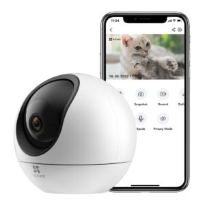 EZVIZ Security camera, 2K+ Home Wifi camera, Indoor CCTV Camera, Pan/Tilt 360° View, 2-Way Talk,Color Night Vision,Pet/Human/Voice Detection,Waving-Hand Control,Privacy Mode,256GB SD storage, Alexa,C6