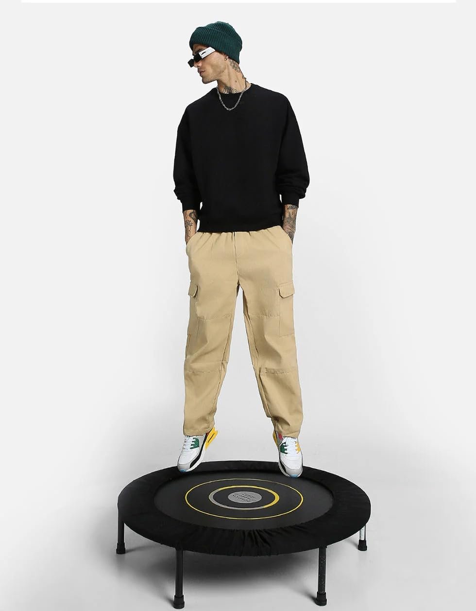 Veirdo Cotton Poly Fleece Oversized Fit Full Sleeves Ribbed Solid Crew Neck Sweatshirt for Men - Image 7