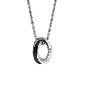 Silver Chain For Man, Anti Tarnish Double-Ring Pendant Necklace, Stylish Accessories For Men, Locket For Men Stylish Suitable For Gift For Valentine’S Day And Anniversaries, Length 60cm