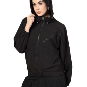 CHKOKKO Womens Stylish Oversized Windcheater Jacket with Zip Closure Lightweight Sportswear for Running Travel Hiking Outdoor and Rainy Season Wear Black XXL