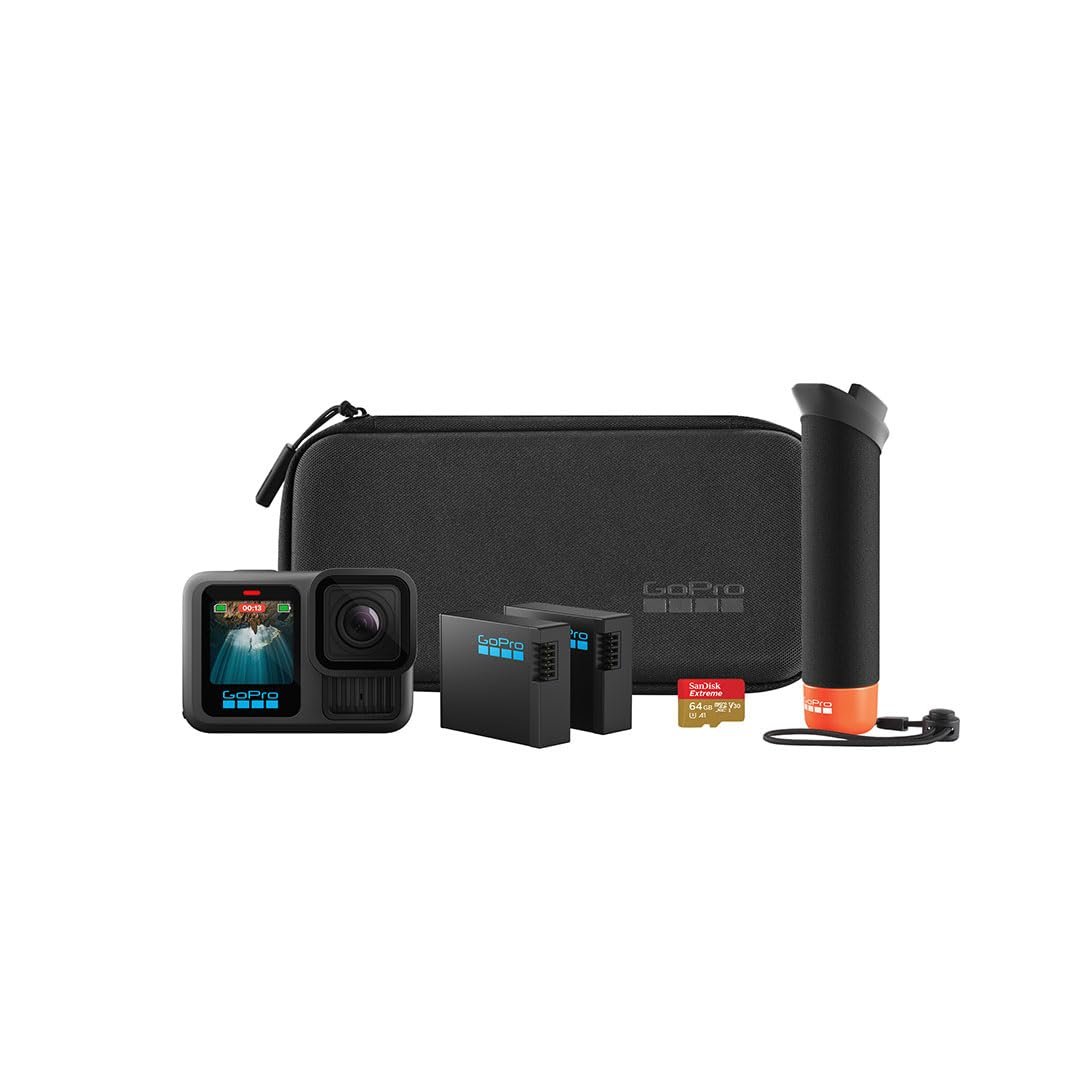 GoPro HERO13 Black Special Bundle Includes - HERO13 Black Camera, Handler, 2-Enduro Batteries, 2-Curved Adhesive Mounts, 64GB MicroSD Card, Hard Carrying Case(1-Yr International+1-Yr India Warranty)